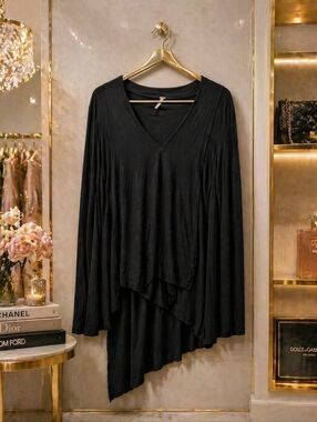 Free People Medium Black Asymmetrical Layered V-Neck Dress